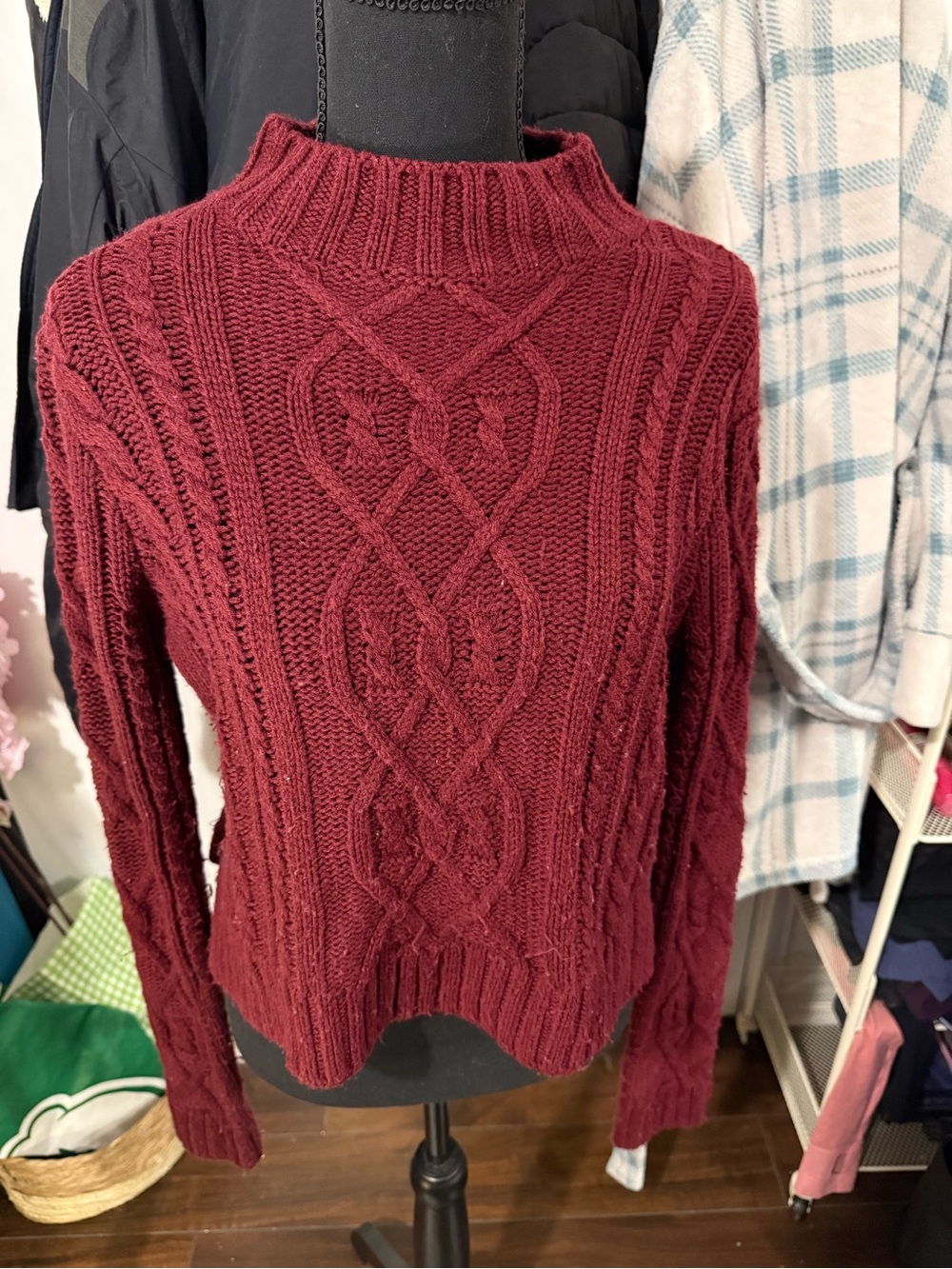 Forever 21 Burgundy Cable Knit Mock Neck Sweater